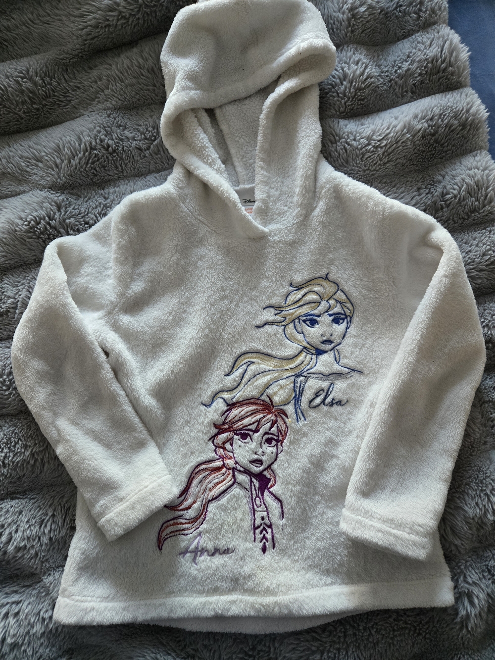 Disney Cream Hooded Pullover with Elsa & Anna Embroidery
